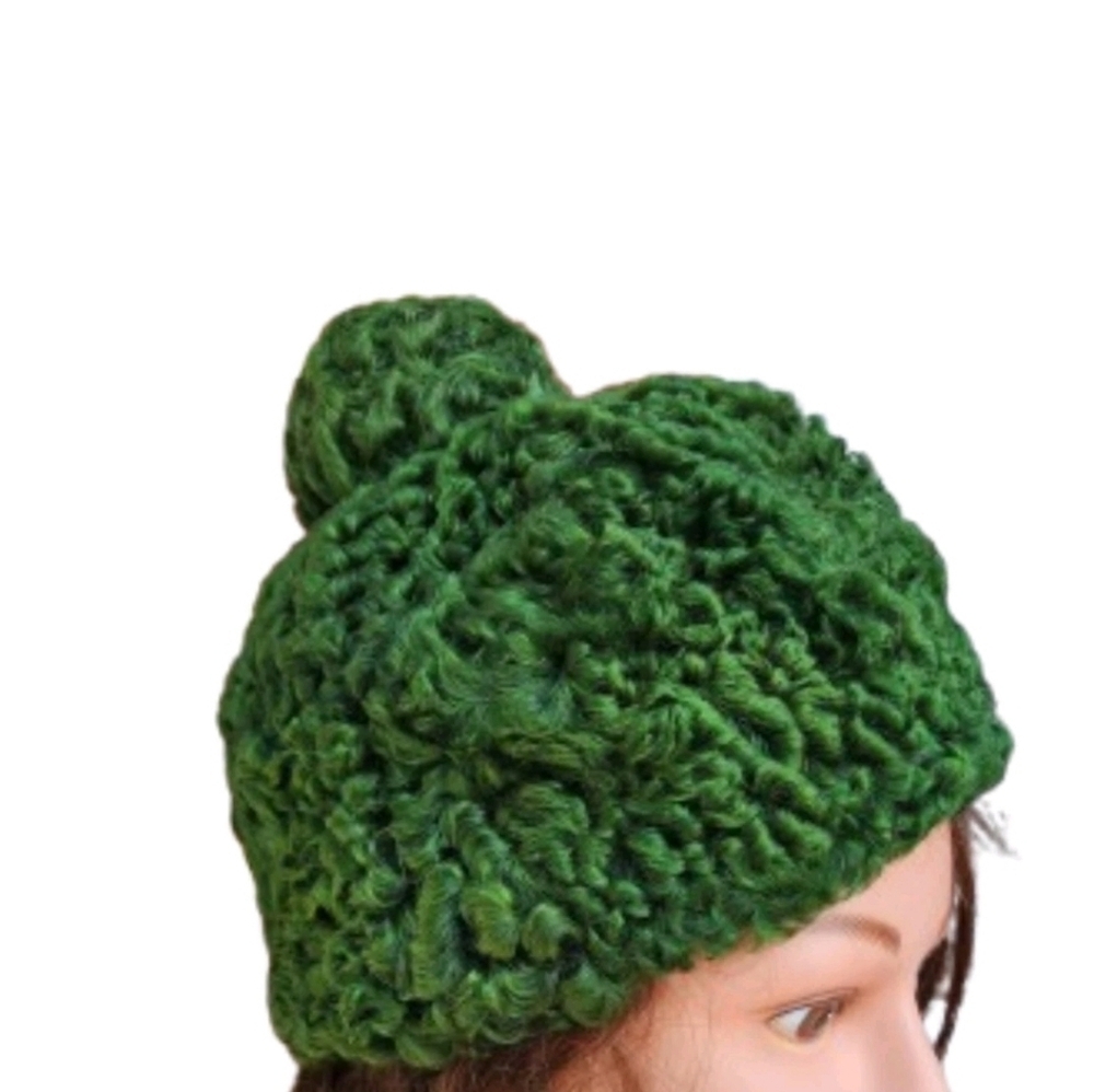 Vintage Mid Century.green Broadtail Hat With Combs - Picture 2 of 8